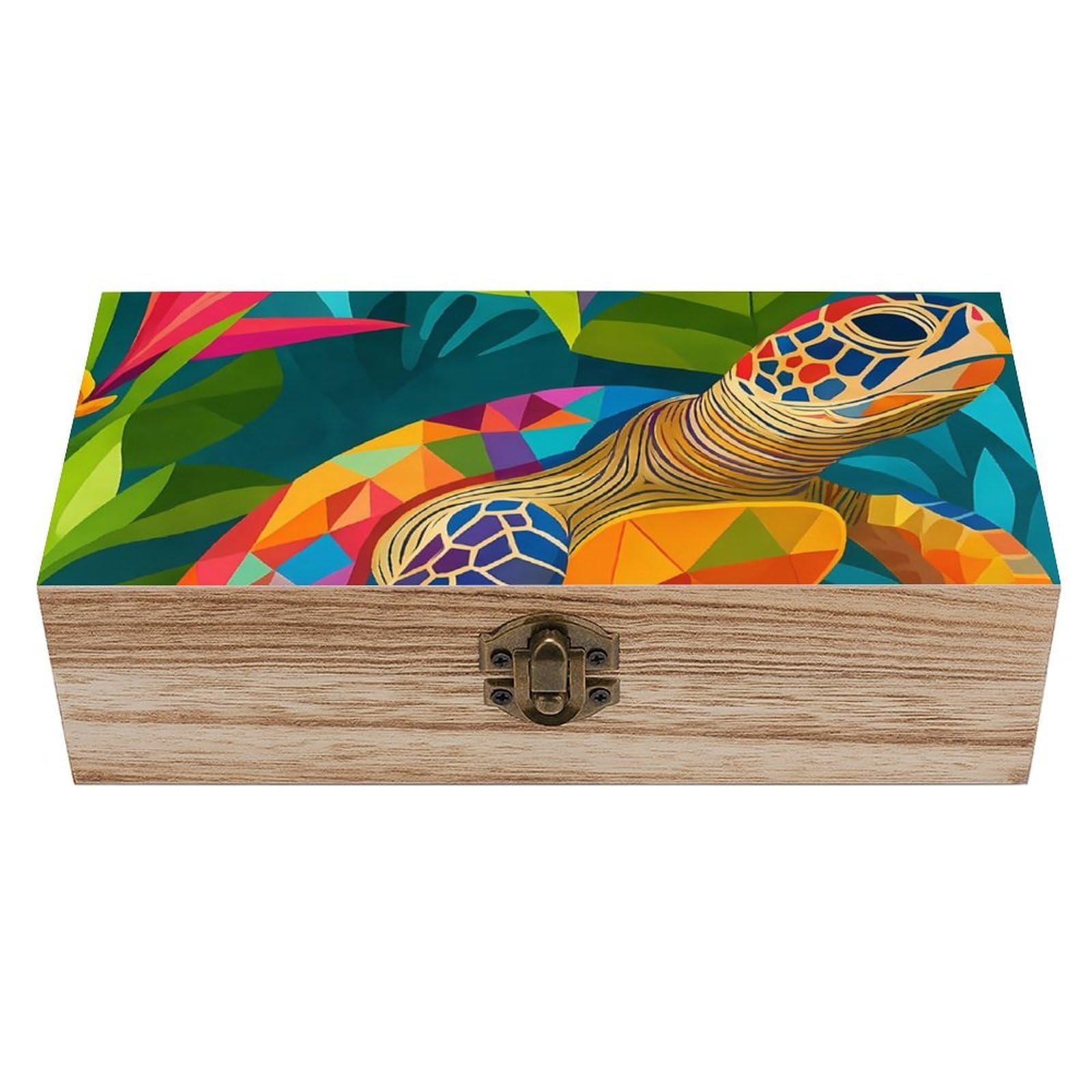 Oudrspo Vibrant Stain Glass Sea Turtle Retro Wooden Storage Box Keepsake Jewelry Decorative Art Storages Box Gift Boxs