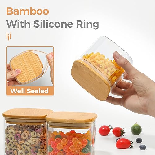 Miniatura 5 de ComSaf Recipiente hermético de almacenamiento de vidrio con tapa de madera (50 onzas/20 onzas), recipiente transparente para almacenamiento de