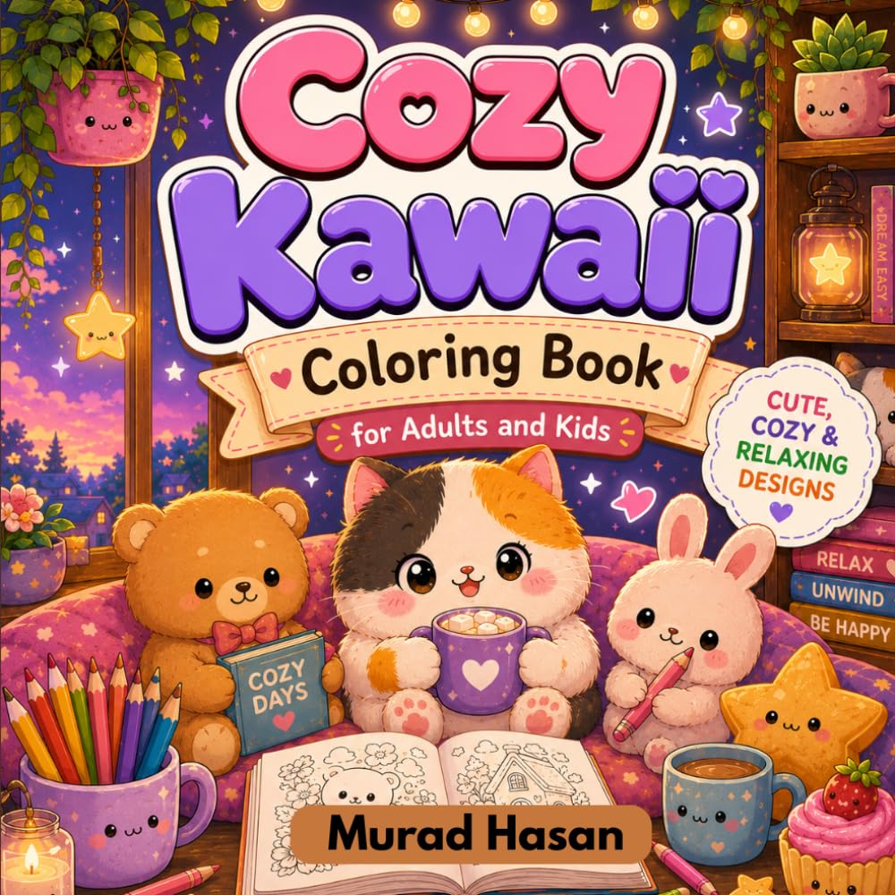 Cozy Cuties: A Kawaii Coloring Book for Adults and Kids (Bold and Easy)