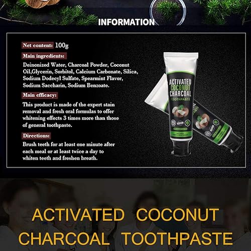 Miniatura 6 de ZJchao Pasta de dientes de carbón de bambú, pasta de dientes de aceite de coco de carbón activado para blanquear los dientes
