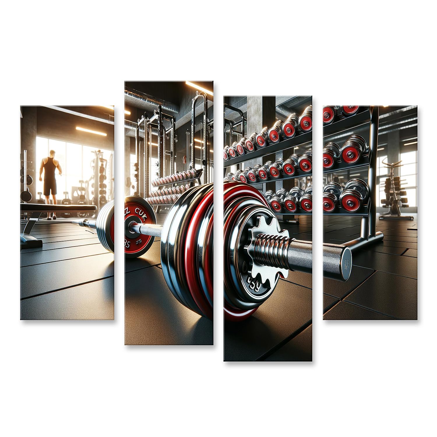 islandburner Tableau sur toile - Silence puissant dans la salle d'haltères - Fitness Studio - Images murales - Poster