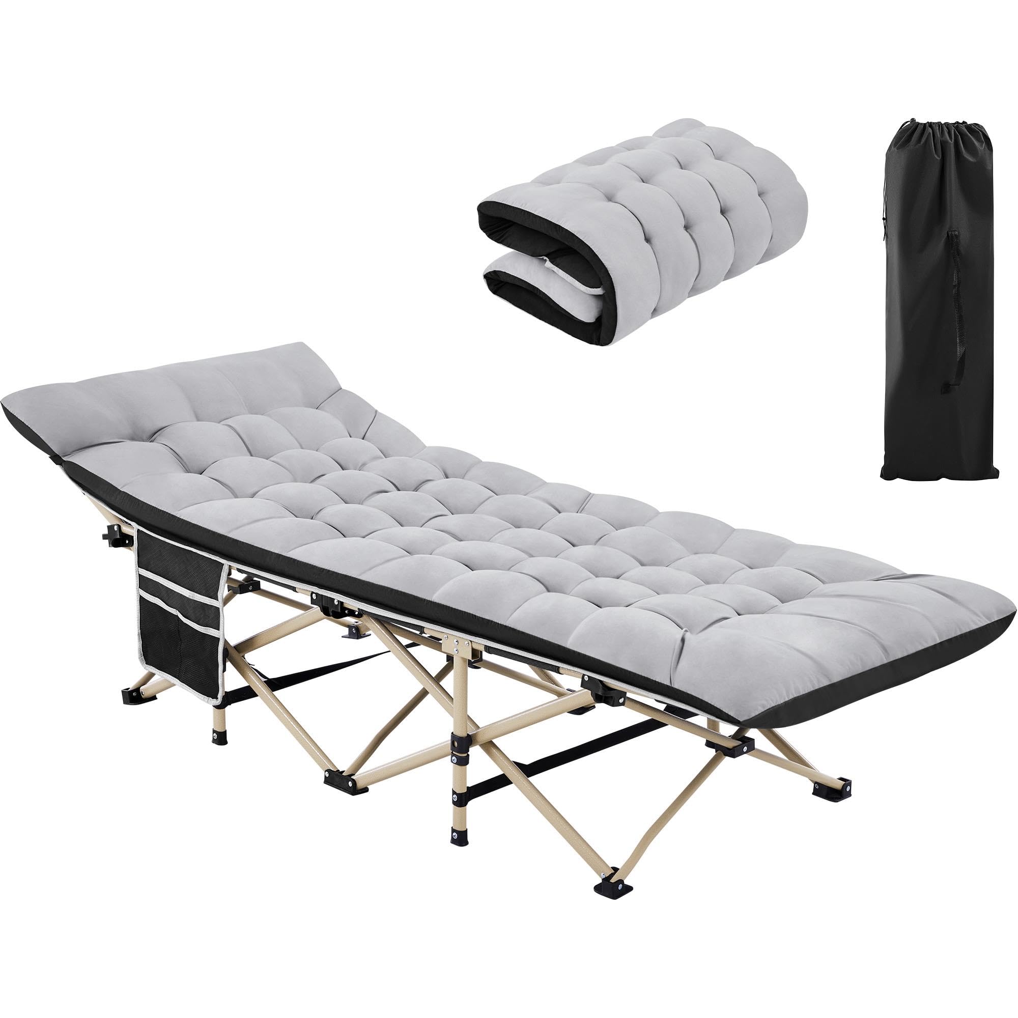 Yaheetech Lit de Camp Pliable avec Matelas Pochette 150 kg Charge Pliant 1 Personne Longueur 191 cm avec Sac de Transport Cadre en Métal pour Extérieur Voyage Pêche Randonnée Maison Jardin