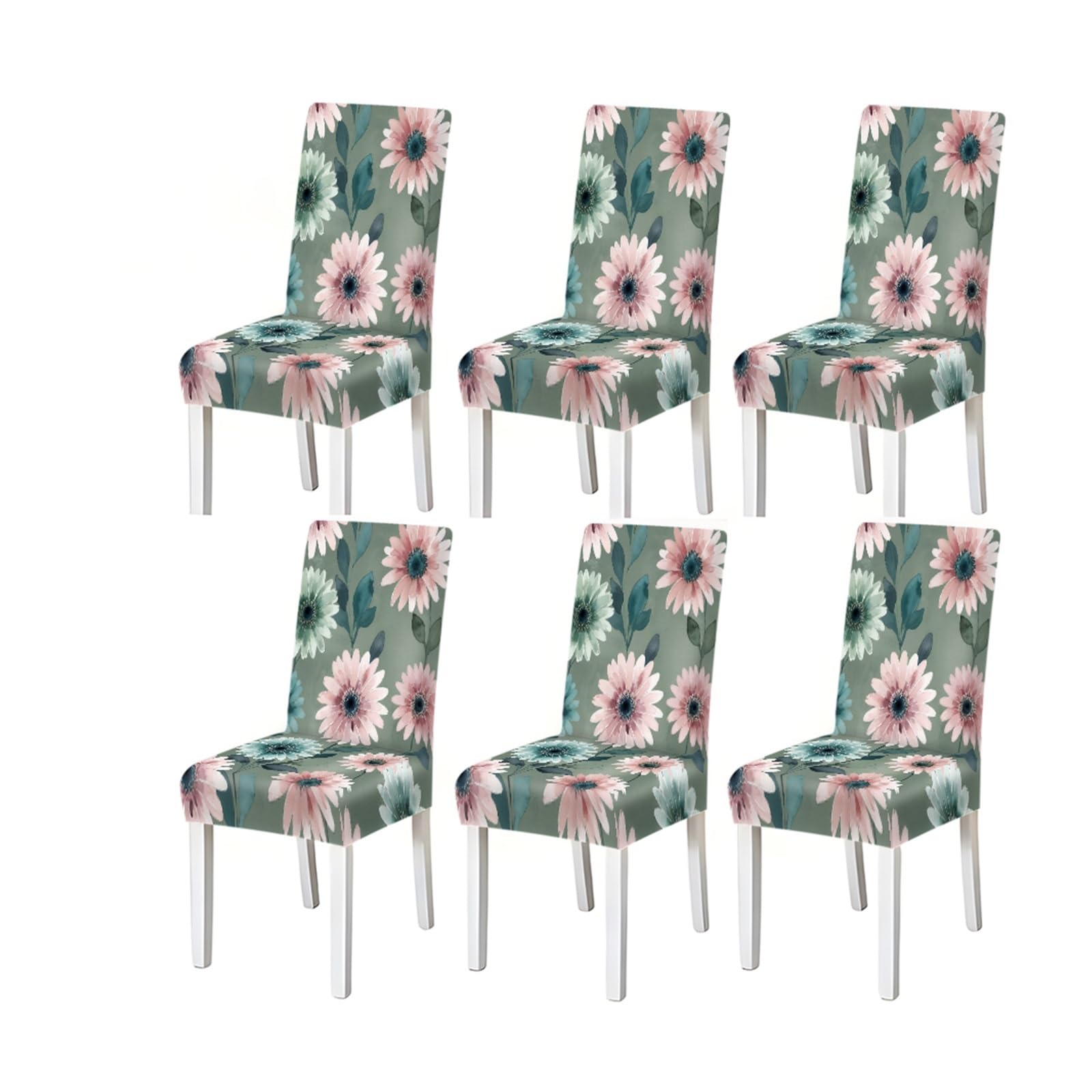 KXUAUV Watercolor Daisy Floral Sage Green Pattern Print Dining Chair Covers Set Of 2/4/6, Stretch Slipcovers For Kitchen Dining Room Seat Protectors for Restaurant Hotel Party(6PCSChair cover)