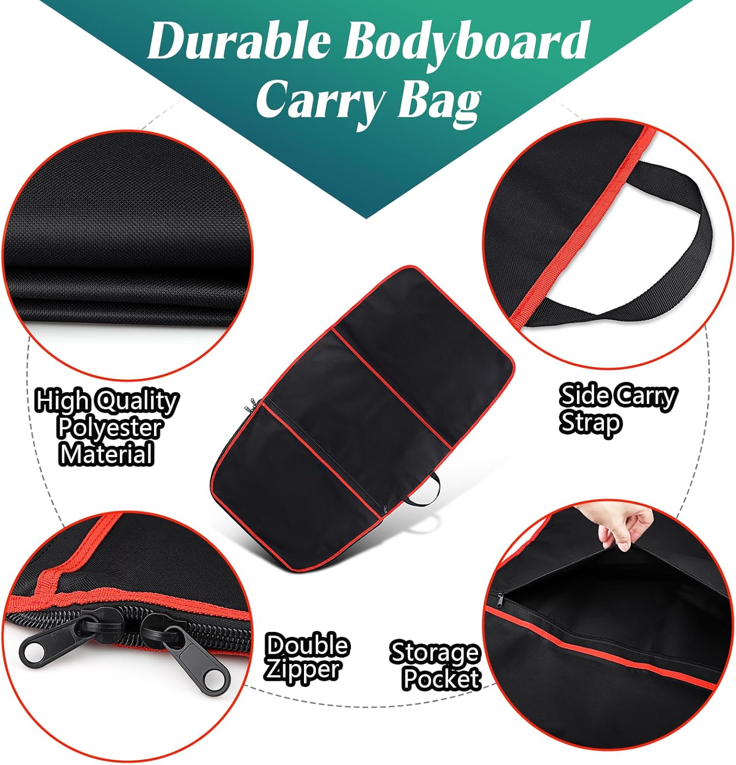 Surfboard Bag, Surfboard Cover Bodyboard Carry Bags, 48 * 26 inch Paddleboard Bag with Handle Carrying Strap, Double Zipper and Storage Pocket for Outdoor Travel