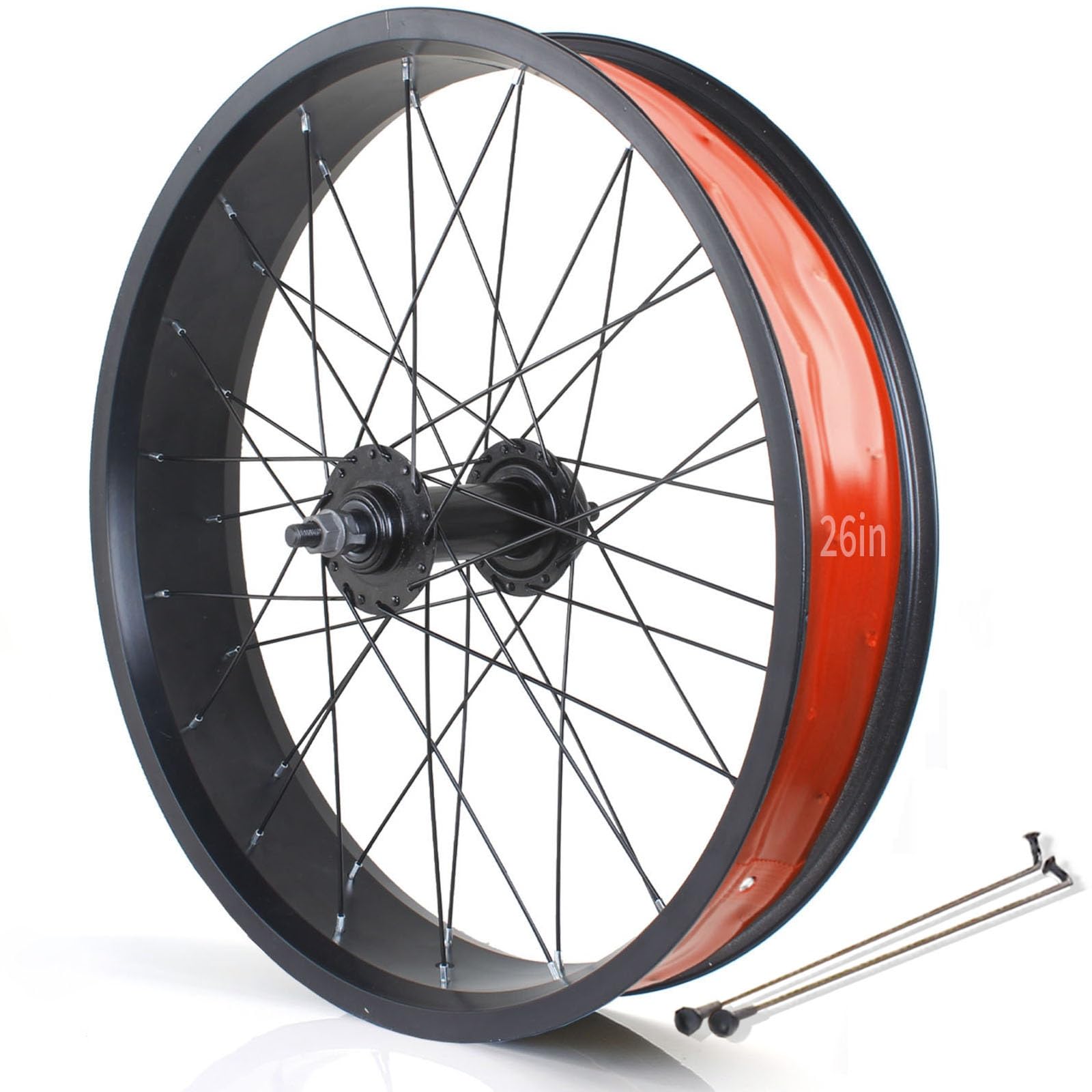 20in/24in/26in X 4.0" Fat Tire Bike Wheels Disc Brake Snow Bike Front Rear Wheel 135mm/195mm 36H Hubs Beach Bike Wheelset For 7/8/9/10s Rotary Freewheel 14G Spokes(26in Front wheel)