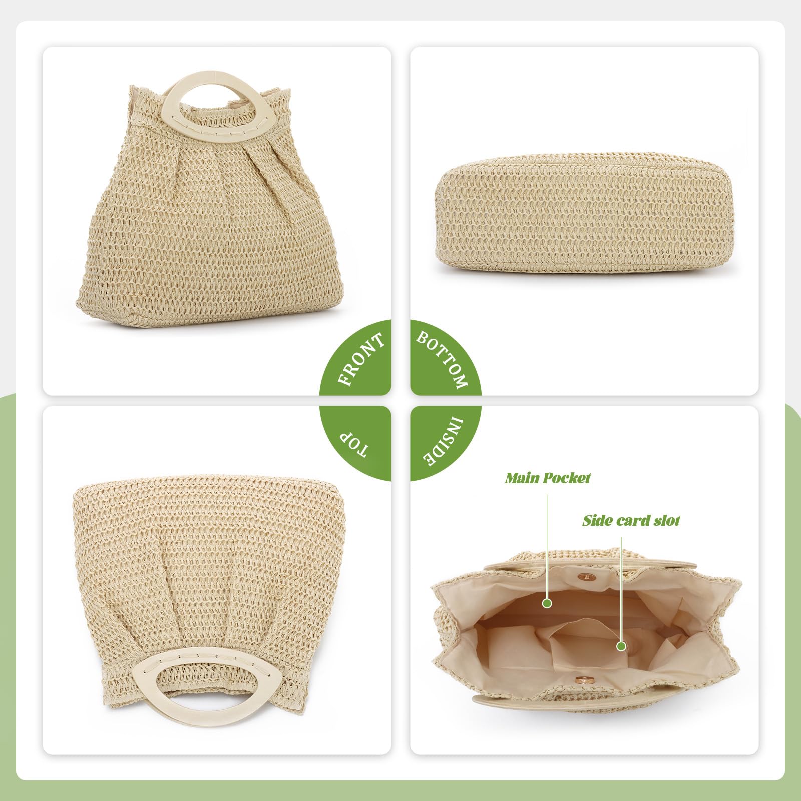 Borsa Tote in Paglia per Estate - Borsa da Spiaggia Tessuta con Manico in Legno, Ideale per Vacanze e Viaggi