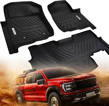 All Weather Floor Mat for 2010-2014 Ford F-150 SuperCrew/Crew Cab with Bucket Seat,TPE Car Mat Full Set 1st & 2nd Row All Weather Protection Anti-Slip Waterproof Odorless