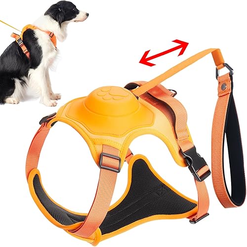 Arnés para perro sin tirones y correa retráctil integrada para perros medianos y pequeños, caminar sin esfuerzo y fácil control, chaleco acolchado