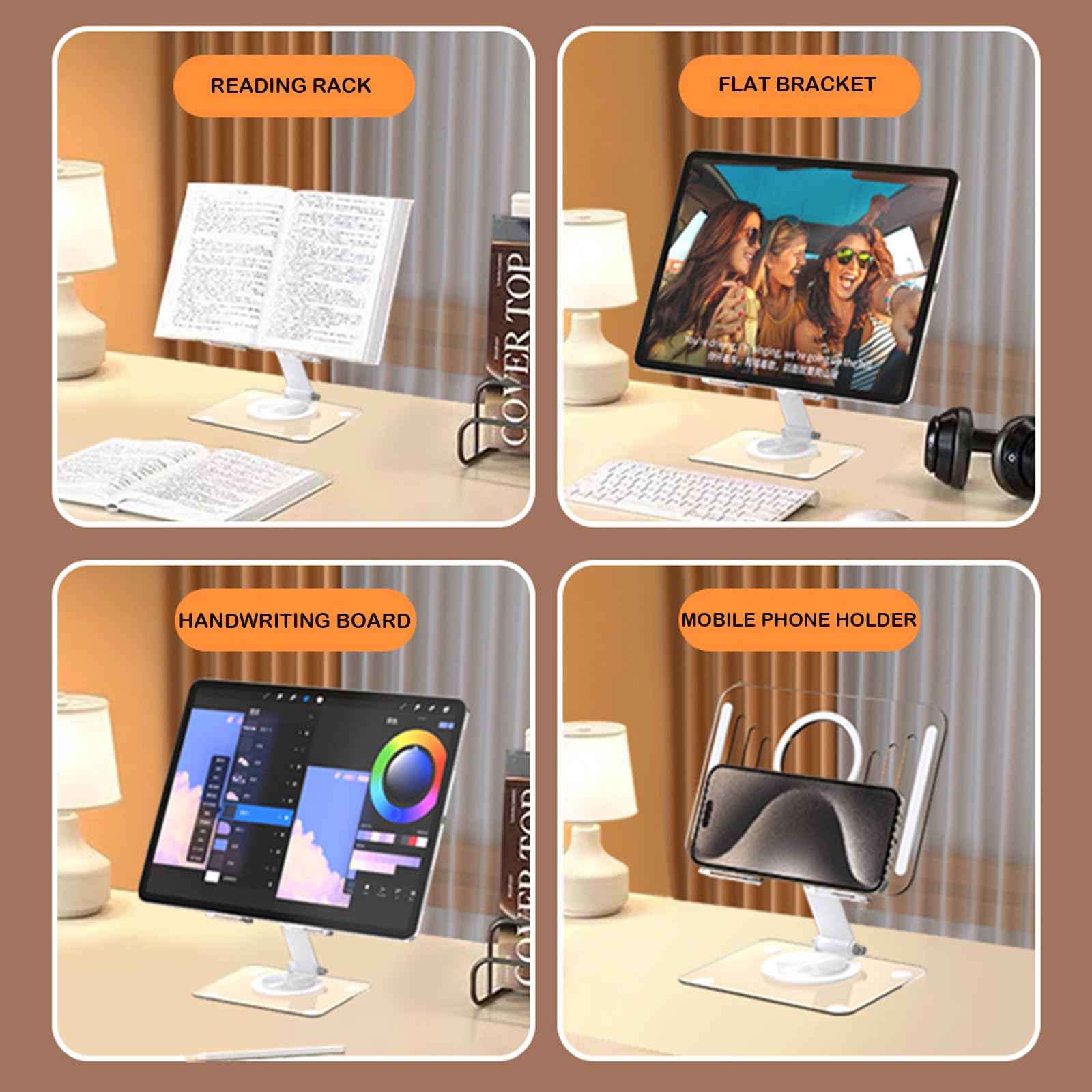 Supporto da scrivania per iPad, regolabile a 360°, supporto in acrilico per iPad, monitor e switch iPhone, organizer da scrivania e accessori per donne (rosa)