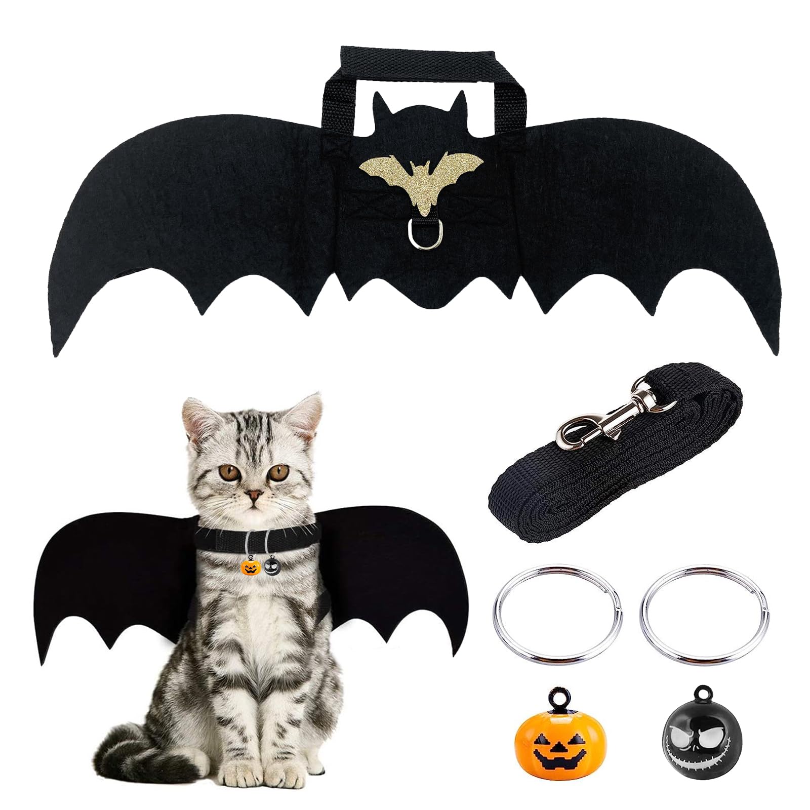 Fledermausflügel Kostüm Für Katzen - Halloween Verkleidung Mit Kürbisglocke