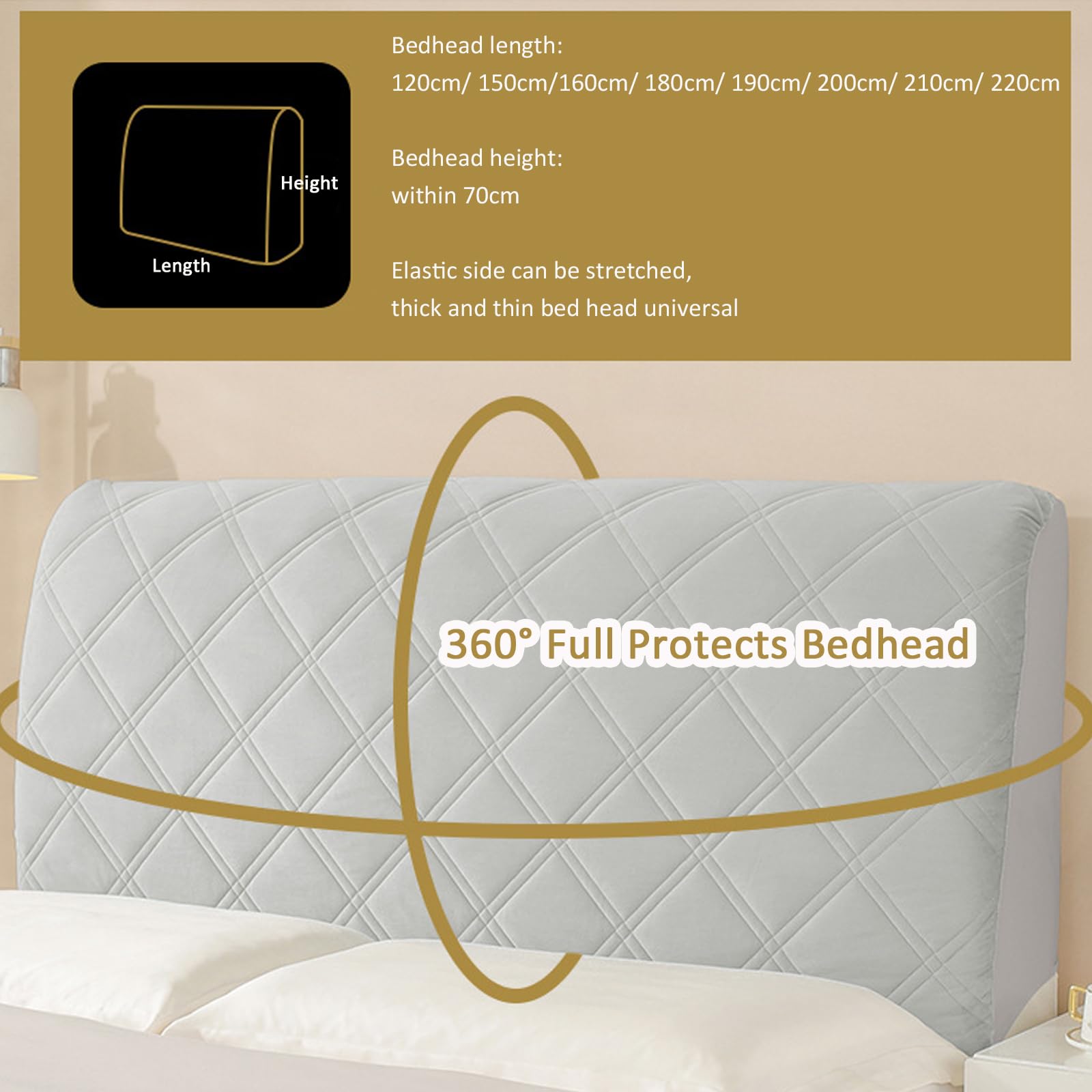 Fodera Copri Testata Letto, Elasticizzato Copri testiera Letto Matrimoniale, Fodera per Testiera del Letto Tessuto in Velluto Elasticizzato,Dark Grey,180cm