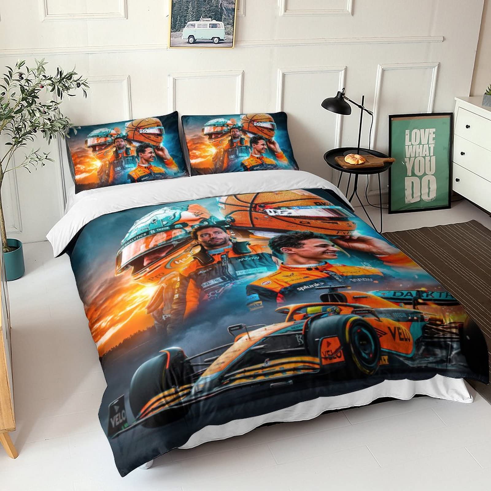 Housse De Couette F1 Microfibre 3 Pièces - Motif Pilotes, Double 200x200 Cm, Fermeture éclair, Garçons