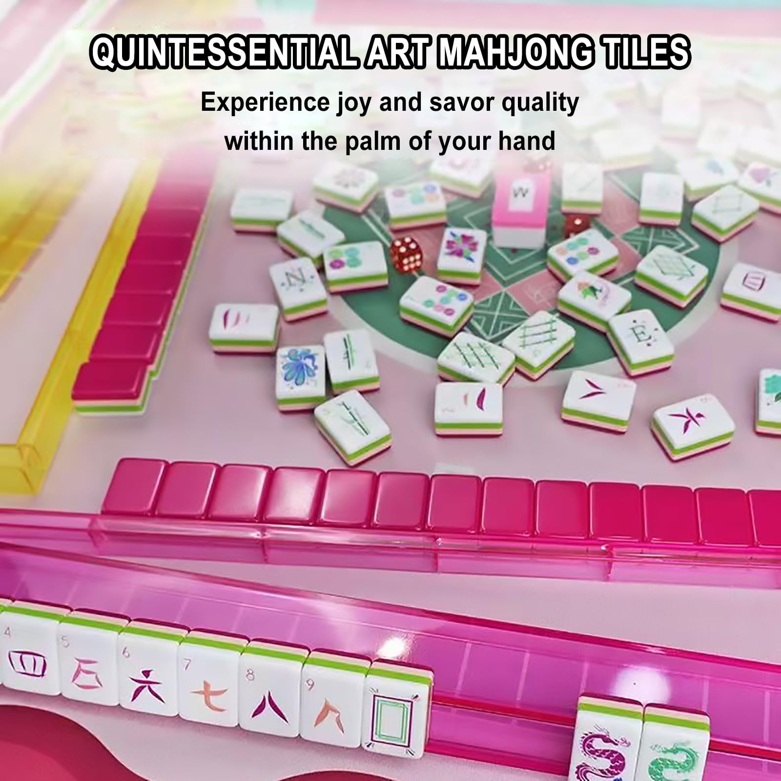 Kafelki Mahjong 4 Warstwy Zestaw 160 Sztuk Akryl z Kostkami | Grawerowane Czterowarstwowe Kafelki na Wieczory Rodzinne Imprezy Spotkania(Purple Fan)