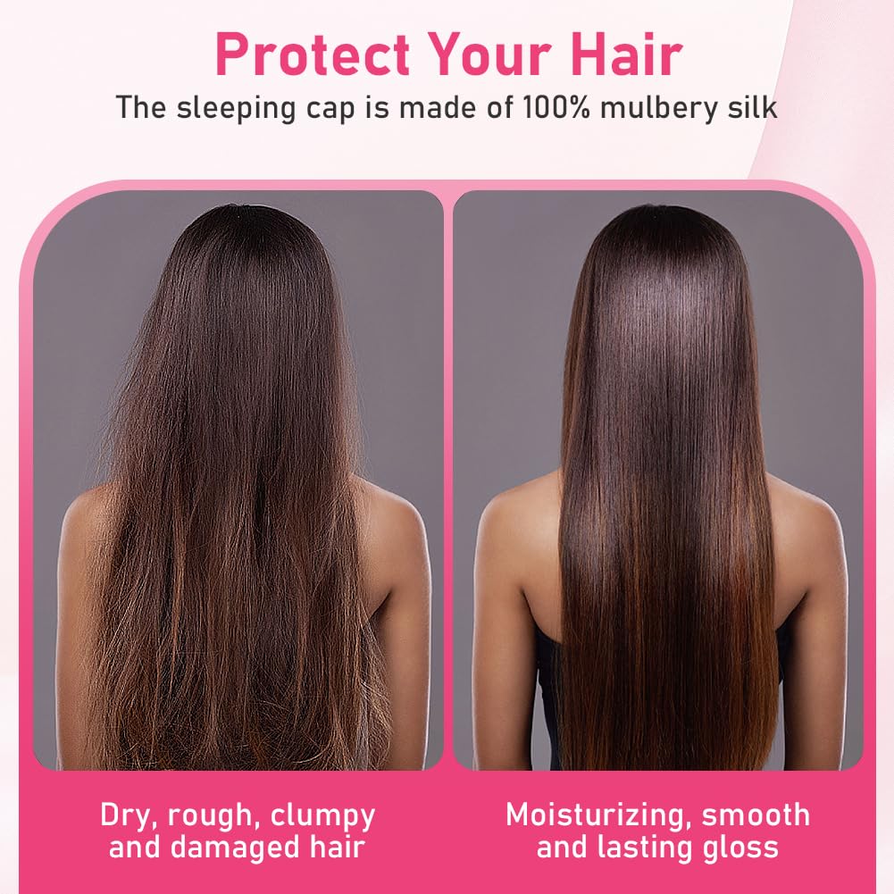 AOOWU Czapka nocna, 100% jedwab morwowy do spania jedwabna czapka do włosów na noc