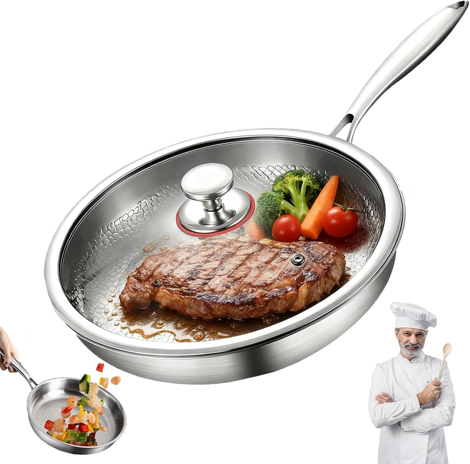 EREYTJ Titanium Hammered Pan Pro, 2026 Titanium Frying Pan with Lid,Fast and Even Heating,Thickened,Ultra-Durable,Scratch-Resistant and Non Stick, Dishwasher-Friendly, for Stove, Induction Cooker