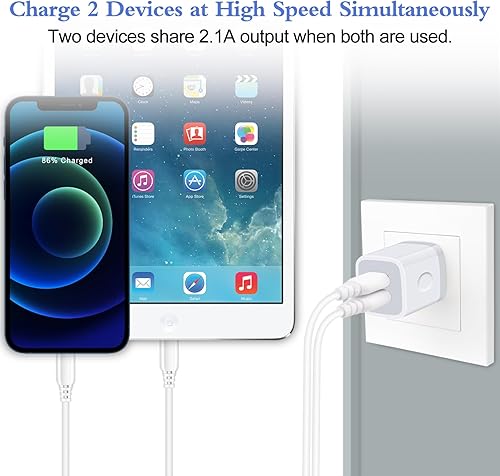 Miniatura 3 de Cargador de pared USB, bloque de carga, paquete de 2 unidades de 2.1A5 V, enchufe de pared USB de doble puerto, adaptador de caja de carga para