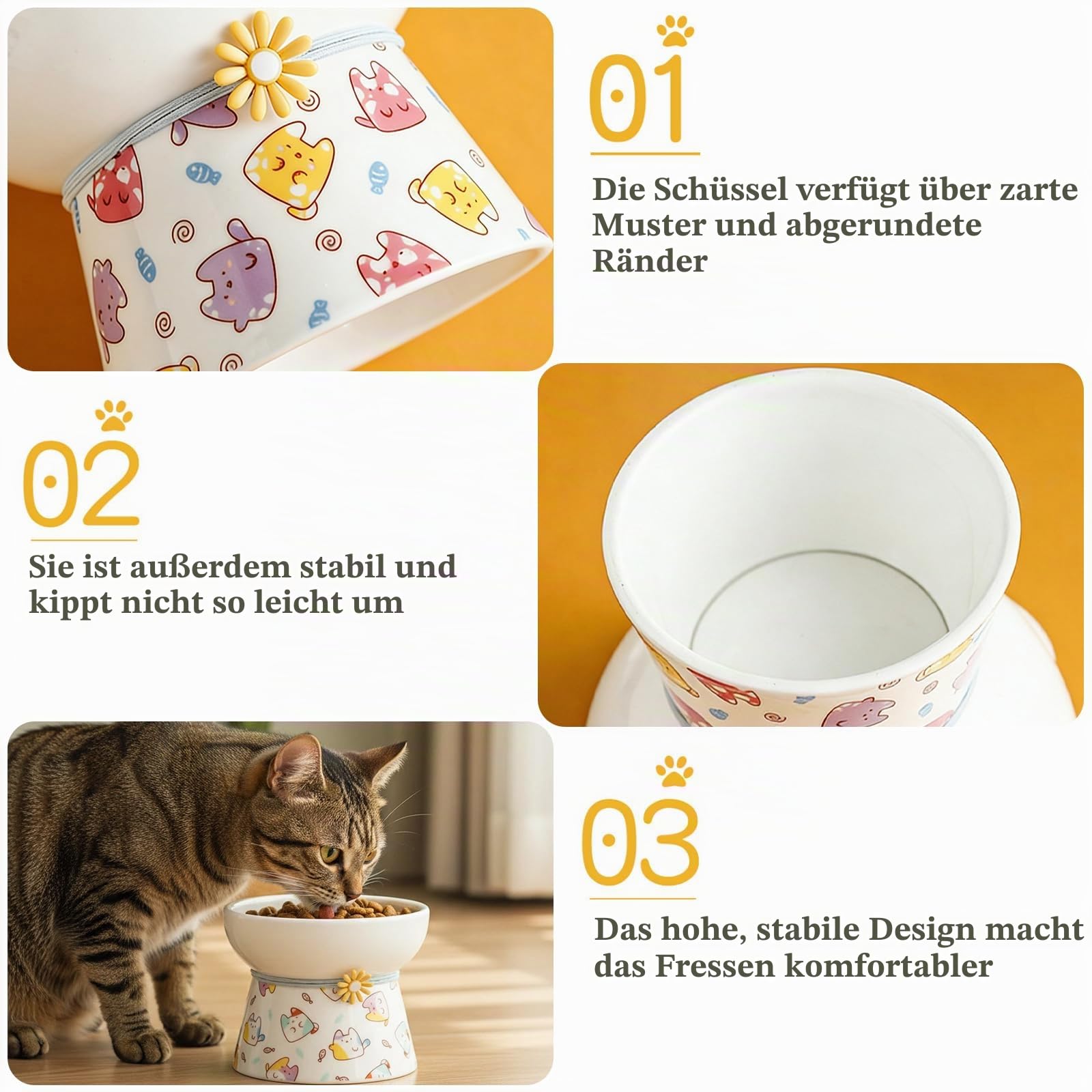 2 Stück Erhöhte Keramik-Katzennäpfe, 15° erhöhter Katzennapf, Schutz der Wirbelsäule des Haustieres, Futternapf für Haustiere, Futternapf für Wohnungskatzen und kleine Hunde (Katze)