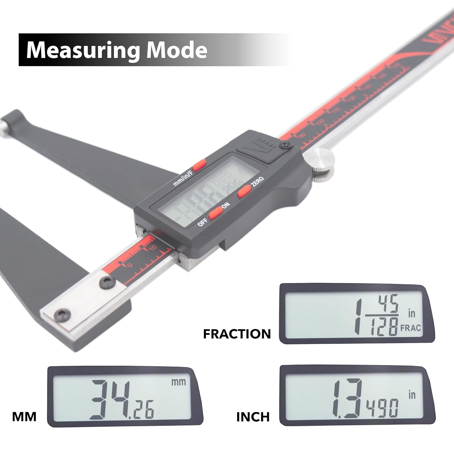 VINCA Digital Rotor Gauge, DRGA-0605 0-6 Inch/150mm, Inch/Metric/Fraction Conversion, Stainless Steel, Large LCD Screen