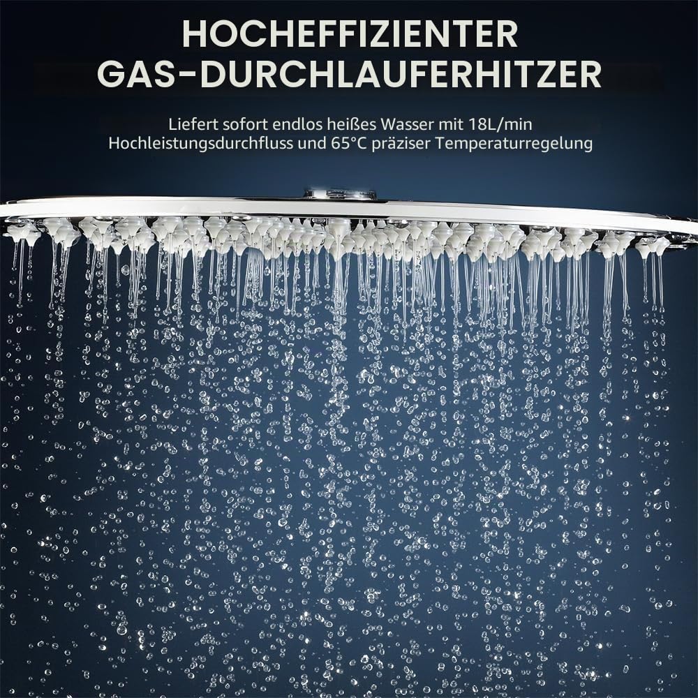 Fulgutonit 18L LPG Gas Durchlauferhitzer,36KW Instant Gasdurchlauferhitzer, Kompatibel Mit Propan Und Butan, Niederdruck Start 0.25 Bar,Überhitzungsschutz, Batteriebetrieben Für Haus, Hütte