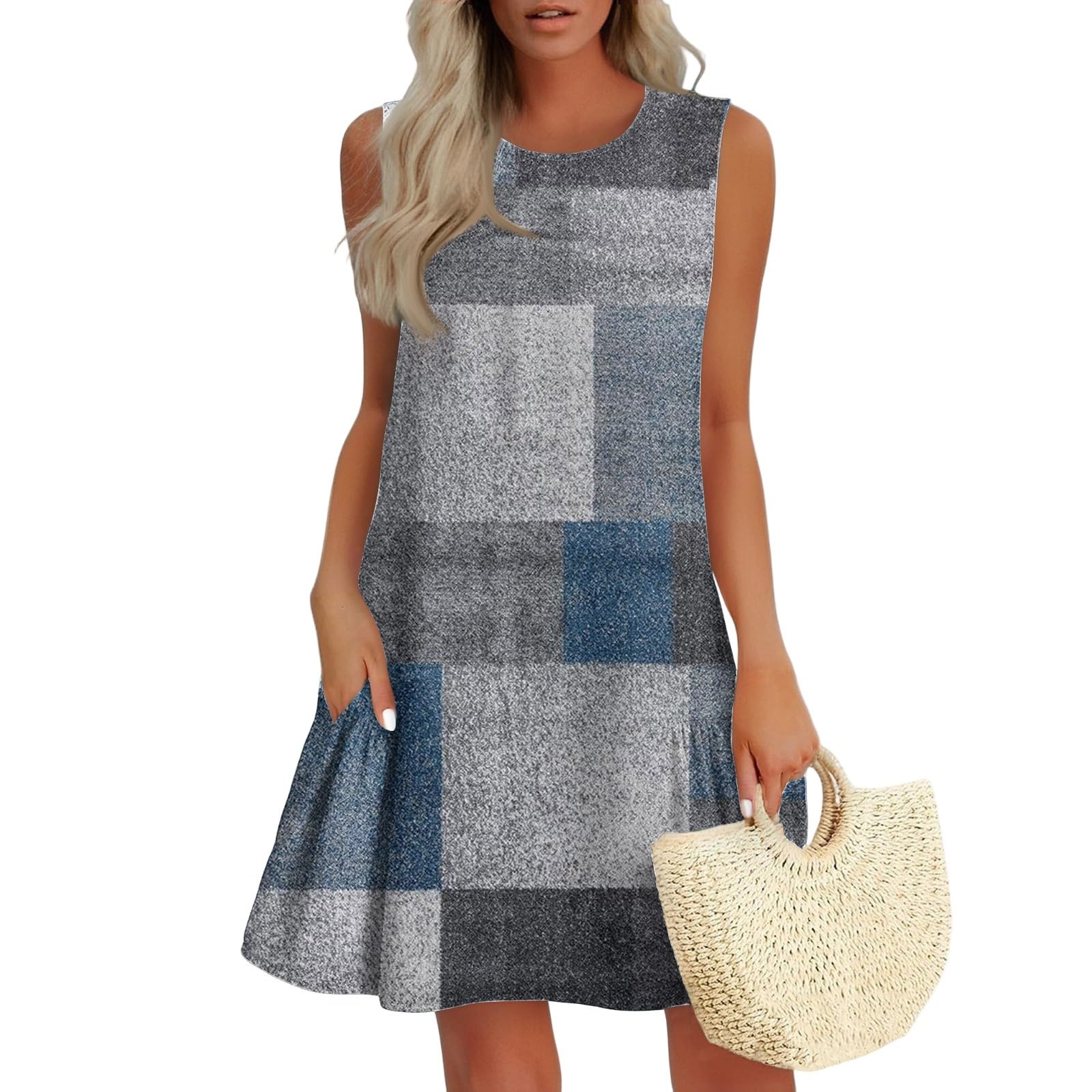 Women's Summer Dresses 2025 Round Neck Ruffle Sleeveless Tank Dress Casual A-Line Sundresses Beach Vacation Clothes