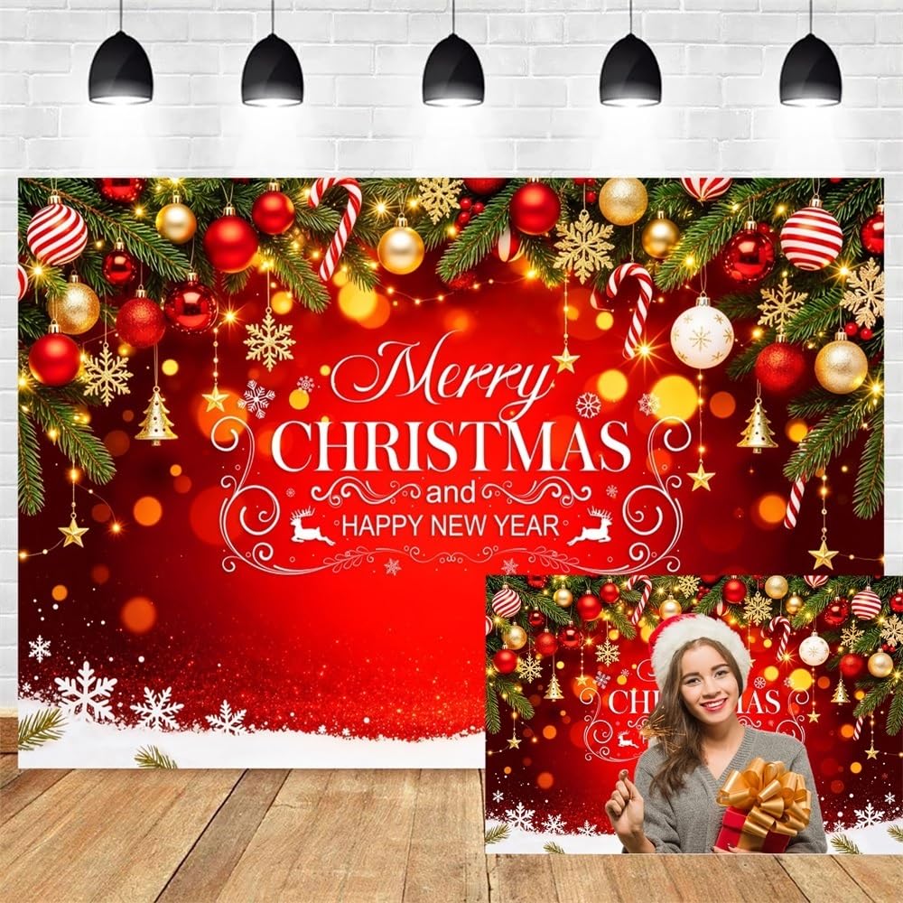 3x2,5m Fondo Rojo de Feliz Navidad Fondo fotográfico de Feliz Año Nuevo