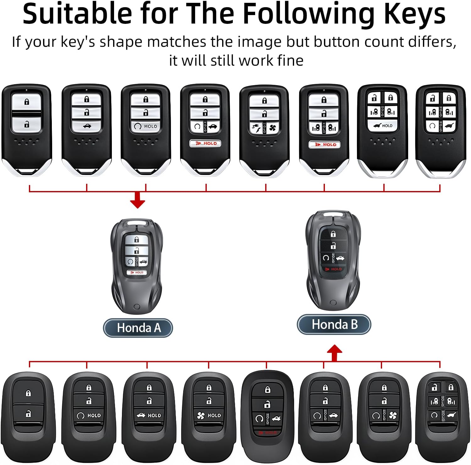 saxsion for Honda Key Fob Cover with Keychain - 2026 2025 2024 2023 2022 2016-2021 Civic Accord CR-V Pilot HR-V Ridgeline Odyssey Passport Key Fob Case Protector (Classic Black，For Honda-B)