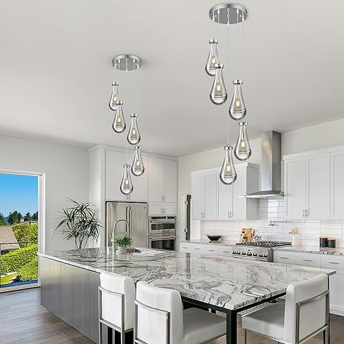Miniatura 4 de Luces colgantes de gota de lluvia, para isla de cocina, lágrima, cromadas, lámparas colgantes de vidrio sólido transparente, candelabros modernos