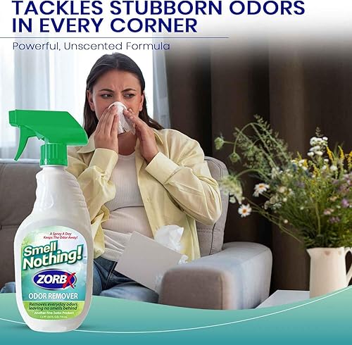 Miniatura 4 de ZORBX Smell Nothing - Aerosol removedor de olores de 24 onzas líquidas, sin perfume y sin perfume para olores fuertes, neutralizador avanzado de