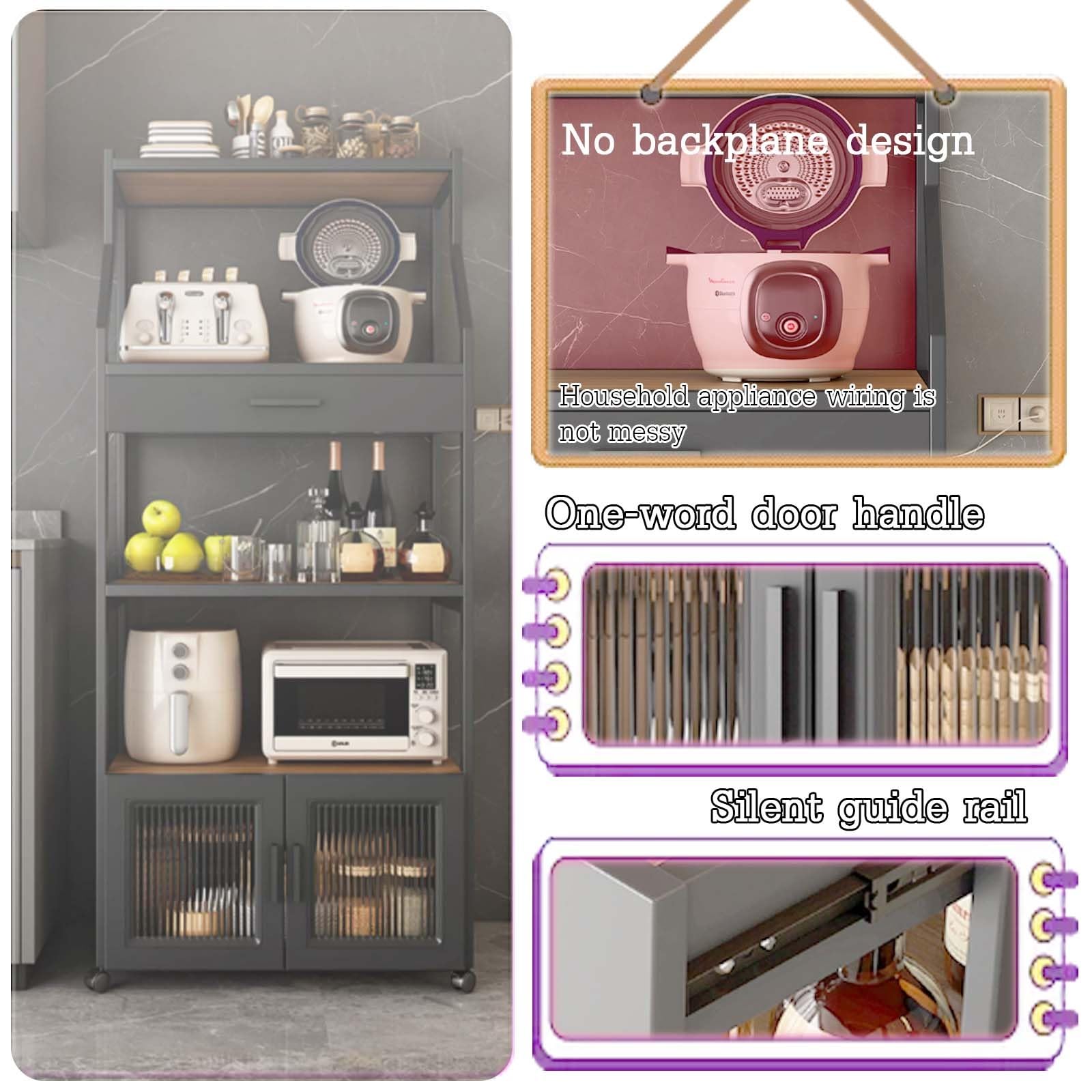 Amazon｜キッチン用サイドボード、キッチンカップボード、収納付き頑丈