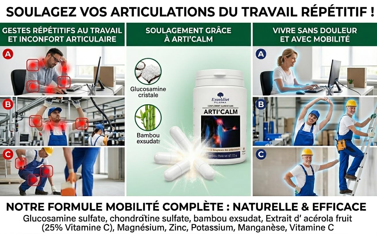 Glucosamine Sulfate - Collagène Marin - Douleur Articulaire Musculaire - Chondroïtine - Protection des Cartilages - Articalm 120
