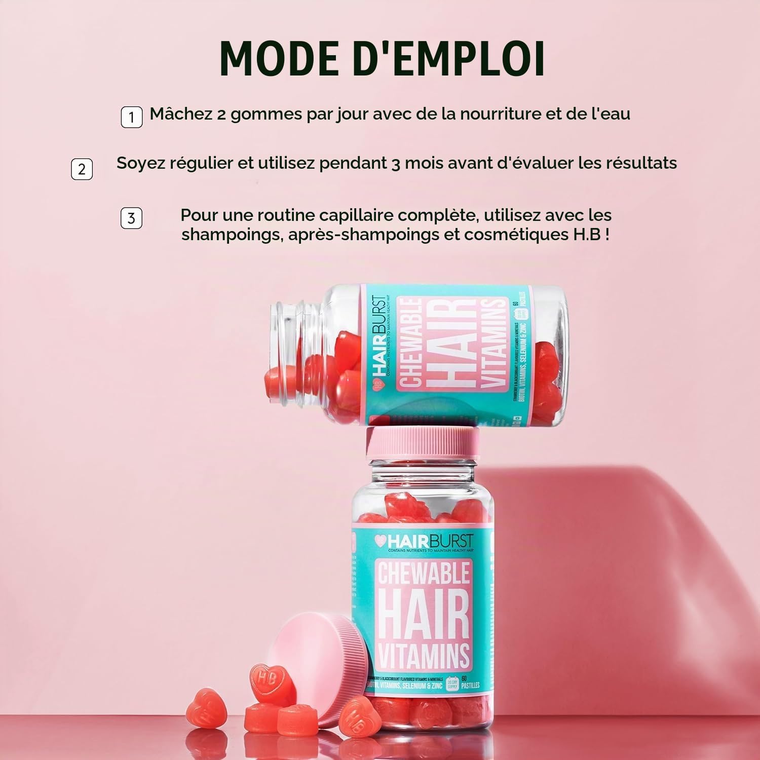 HAIR BURST Gummies Biotine Croissance des Cheveux - 2 Mois | Vitamines cheveux, peau & ongles - biotine haute dose, réduit la casse & favorise des cheveux plus épais