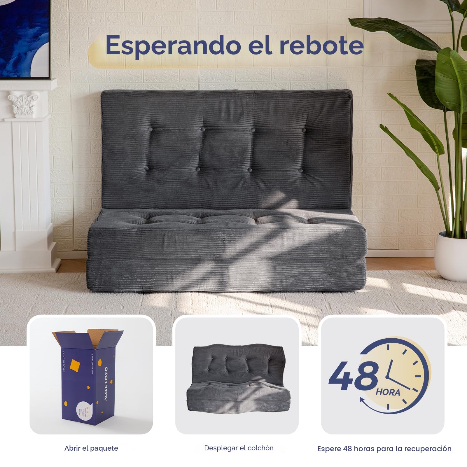 MAXYOYO Colchón Plegable de 2 Plazas, 15 cm de Grosor para Futón Convertible, Sofá Cama Portátil, Colchón para Invitados, Cama Adicional, 135x195