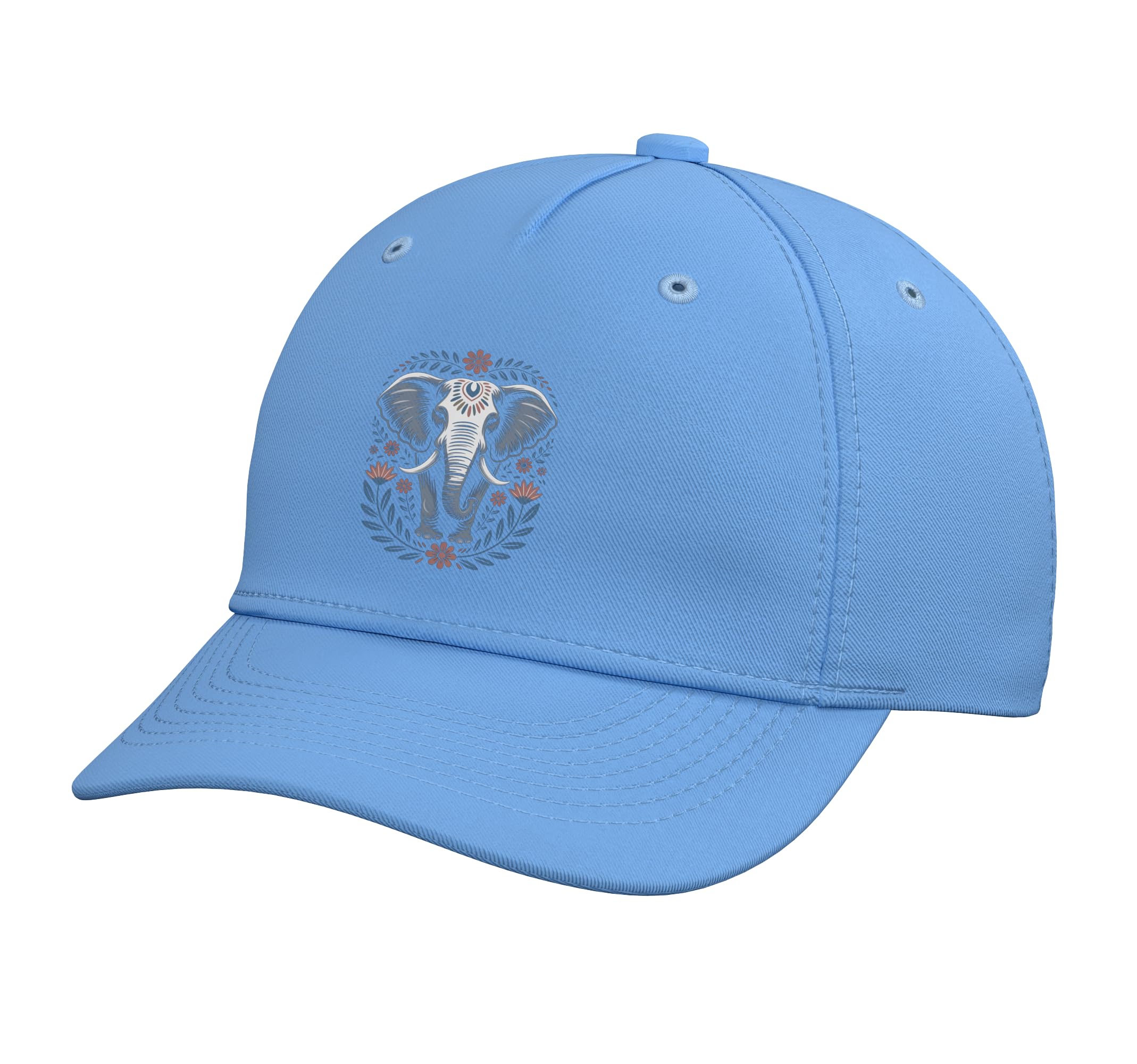 Nature-Inspired Elephant with Flowers Floral Safari Adjustable Baseball Hat