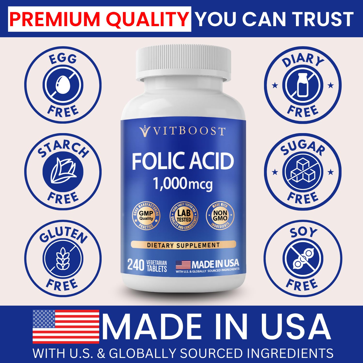 Folic Acid 1000 mcg (1667 mcg DFE) - Vitamin B9 Supplement, 240 Tablets — Amazon image 4