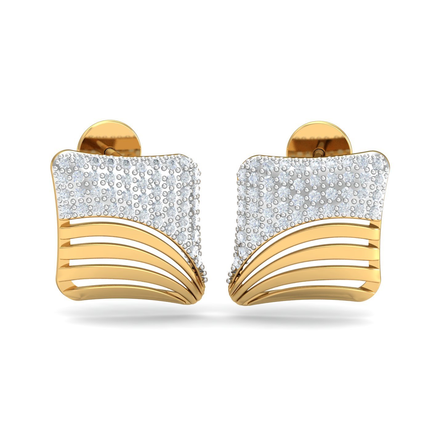 14KT Yellow Gold Diamond Stylish Square Stud Earrings for Women-image-46