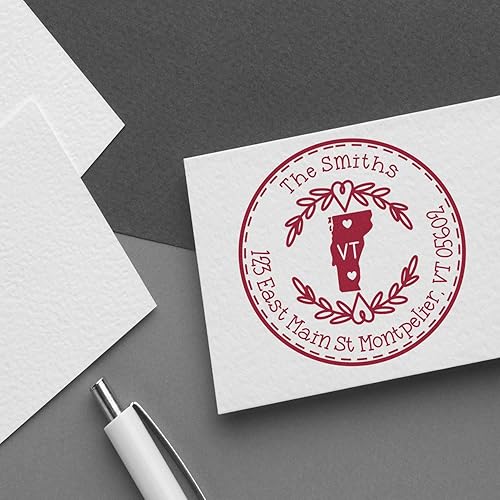 Miniatura 681 de Round State Love - Sello de dirección de devolución para Texas, uso con almohadilla de sello, mango de madera, sello de dirección de Texas