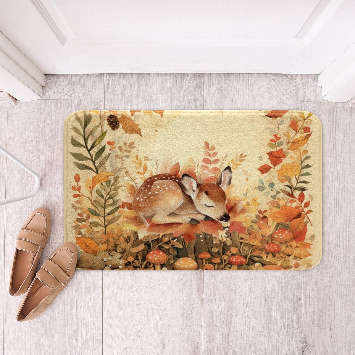 Fall Bathroom Rug Mat – 16x24 Inch Autumn Maple Leaf & Pumpkin Design, Non-Slip, Absorbent, Farmhouse Decor