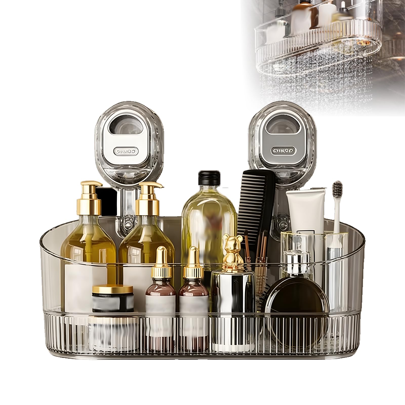No Drill Bathroom Drain Rack No-Drill Bathroom Suction Storage Box Large Capacity Strong Load-Bearing Shower Caddy Suction Cup