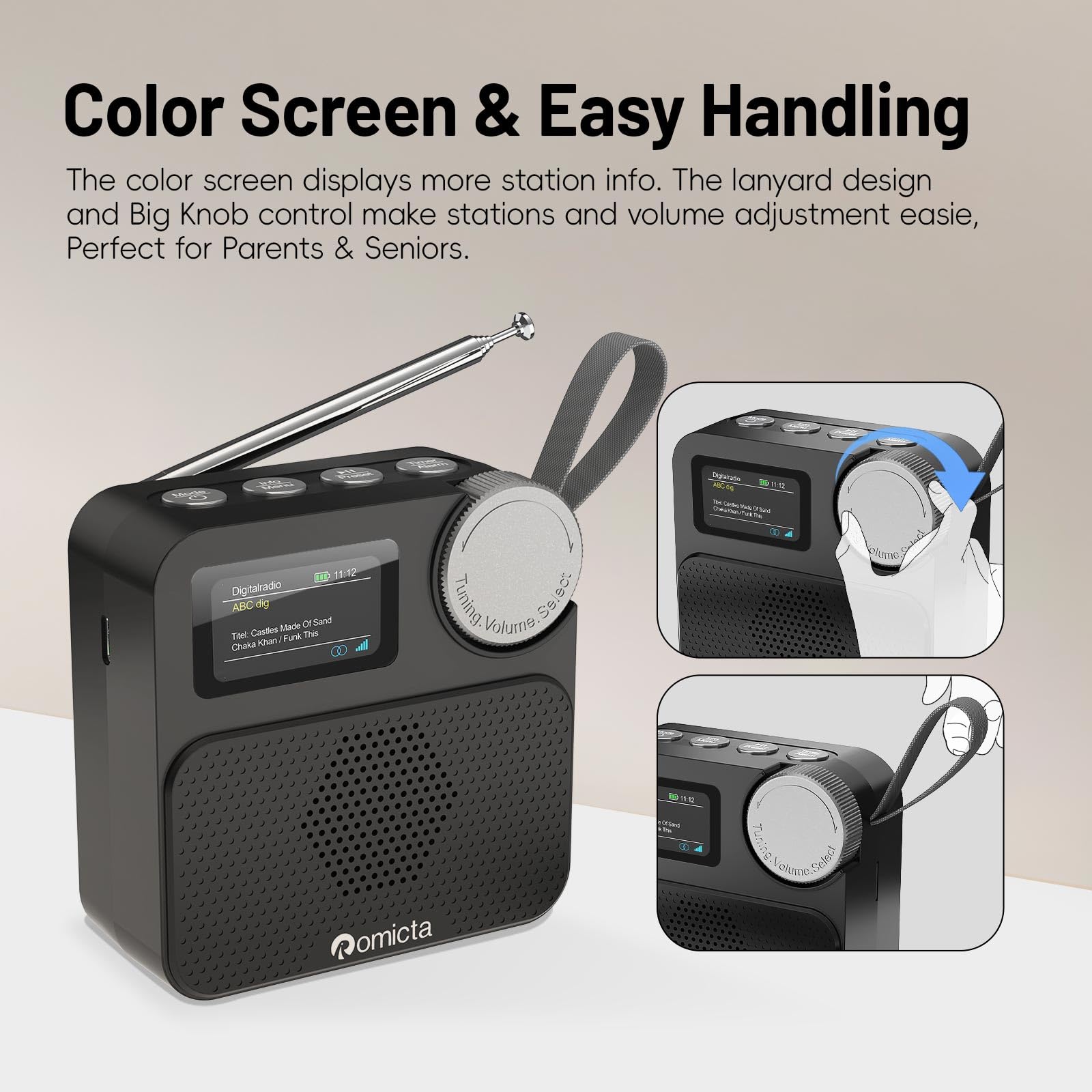 Romicta Radio DAB/DAB+ con Bluetooth 5.0, display a colori, slot per schede MicroSD, sveglia e timer, ricaricabile, ideale per casa e in viaggio