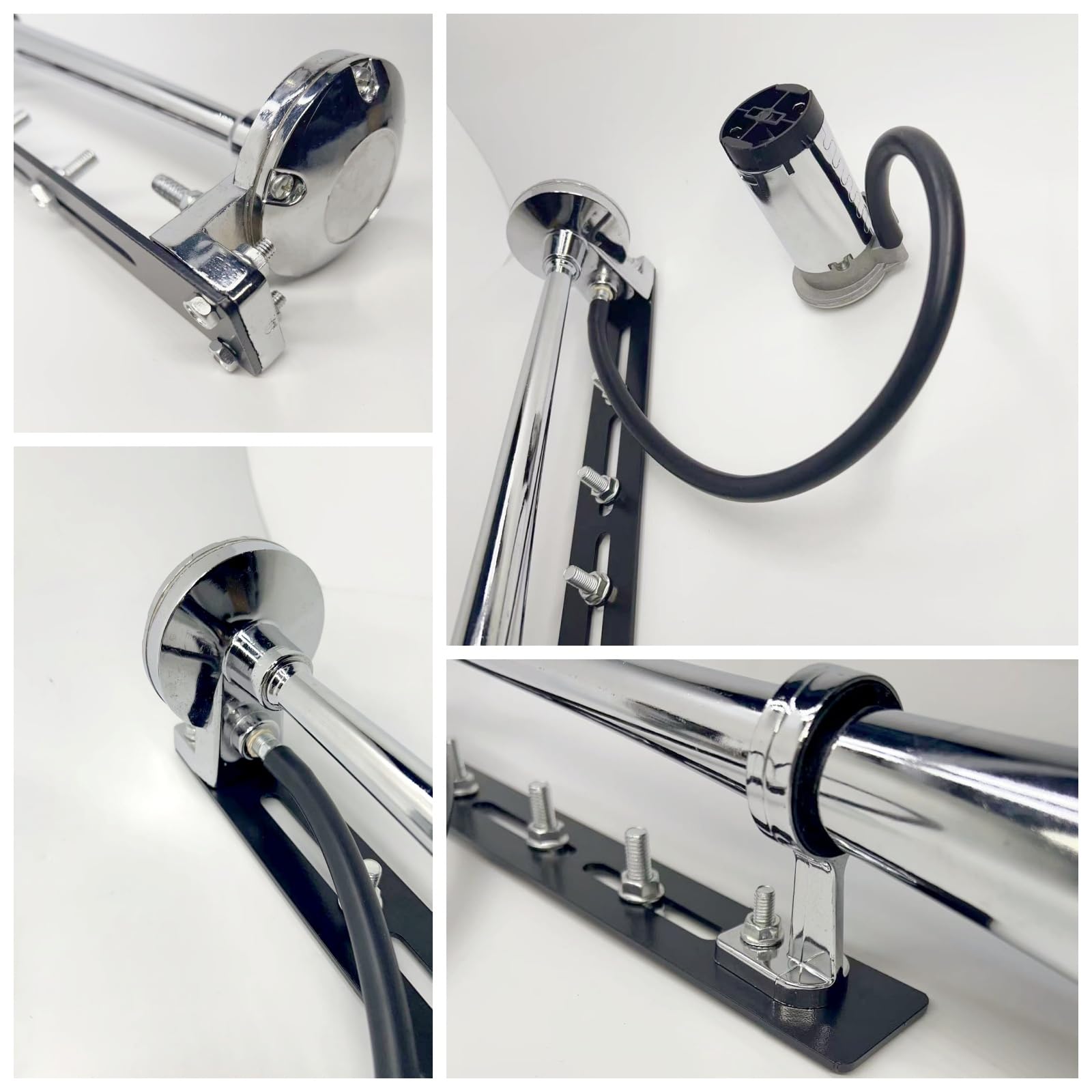 Clacson auto Clacson camion Clacson nave Air horn 150db corno d'aria argento Accessori regolabili per l'installazione Tromba d'aria in zinco cromato Car horn per 12V camion barca ect