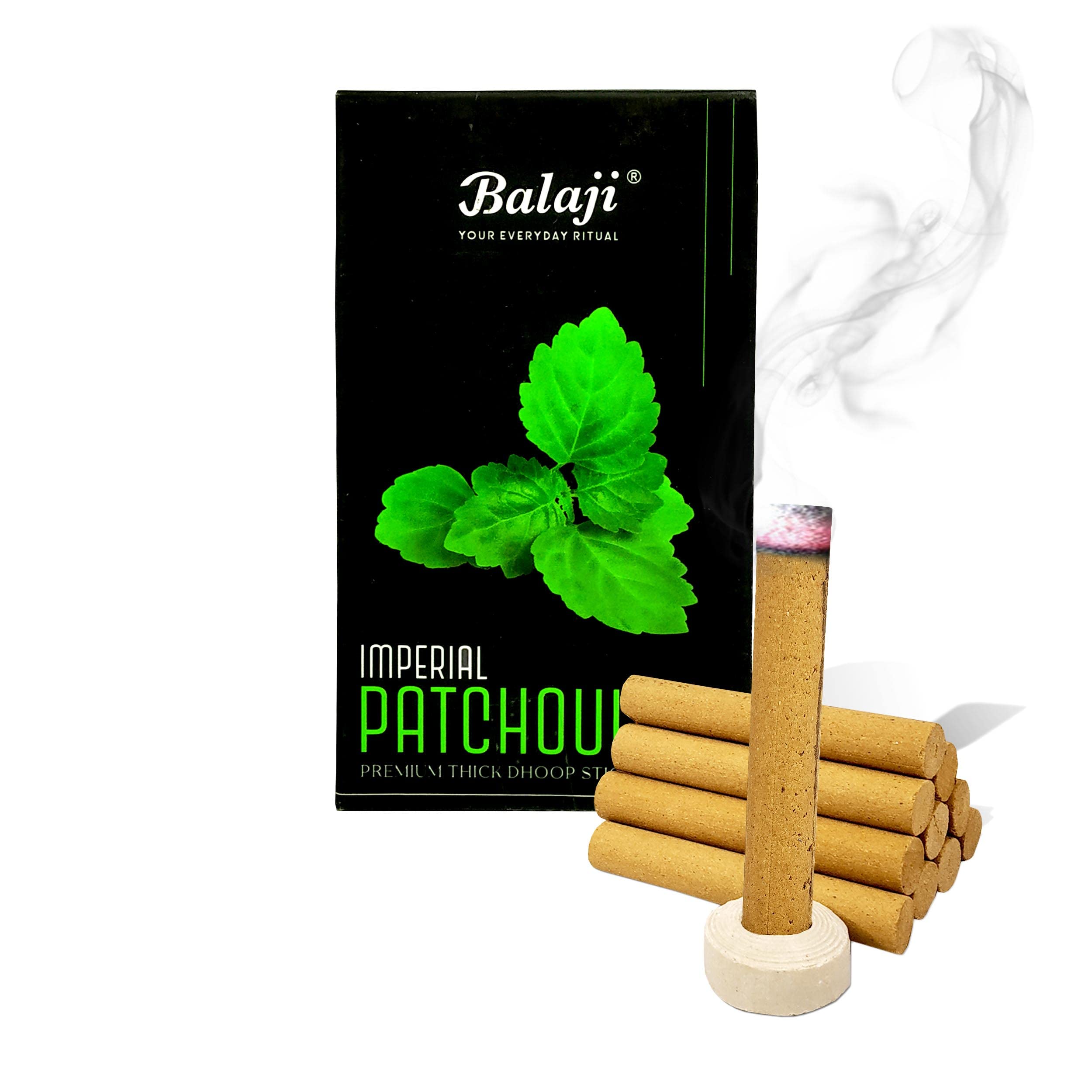 Adhvik Box Pack of 1 (10 Sticks Per Box) Balaji Imperial Patchouli Premium Thick Dhoop Incense Sticks for Aroma & Smoke, Extra Freshness, Home Temple Worship, Peace, Purification, Positivity