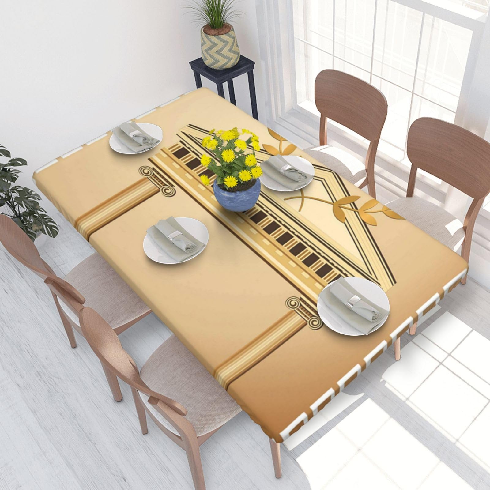 BNVSADC Antique Building with Roman Olive Branch and Greek Printed 4FT Tablecloth 122x76 CM Polyester Kitchen Water Resistant Table Cloth Dining Table Decoration Table Covers