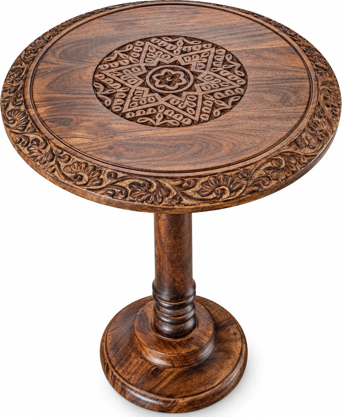 Alpha Living Home Solid Mango Wood End Table 18x22, Burnt Brown Star Design