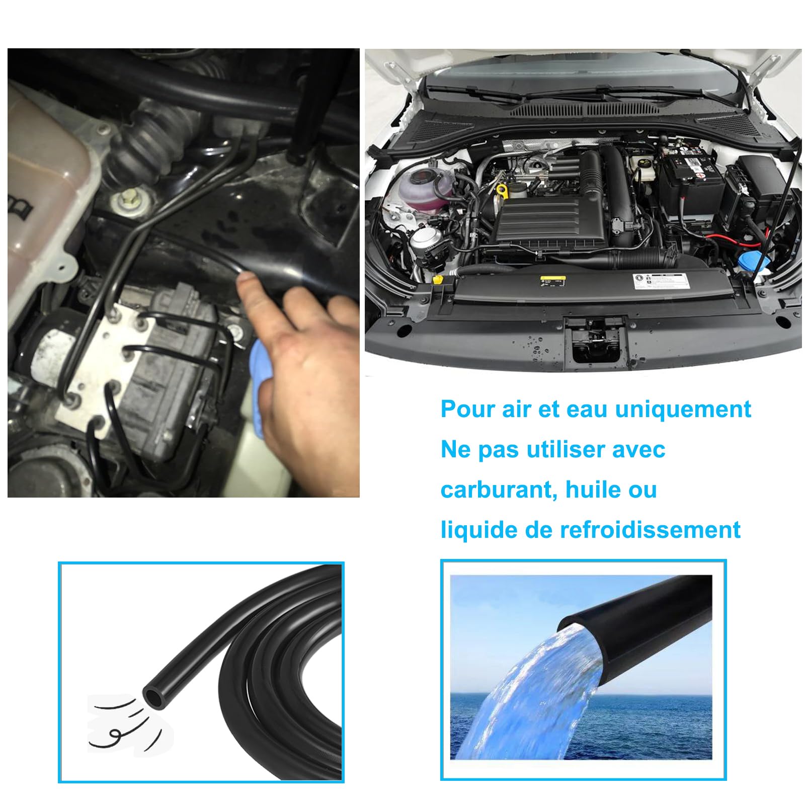 Tuyau en Silicone pour Vide 2M 6 Pièces Avec Connecteurs Nylon 12 Tailles 122PCS, Diamètre Intérieur 3/4/5/6/8/10mm Haute Performance 130PSI Kit de Tuyauterie pour Moteur Automobile, Air et Eau Noir