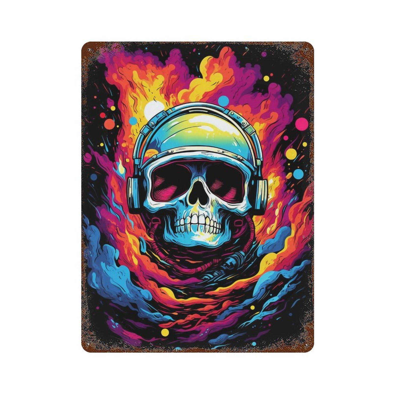 Colorful Skull Art Print Retro Metal Sign 15.7"x11.8", for Bistro, Counter And Cafe Decor, Rustic Home Decor