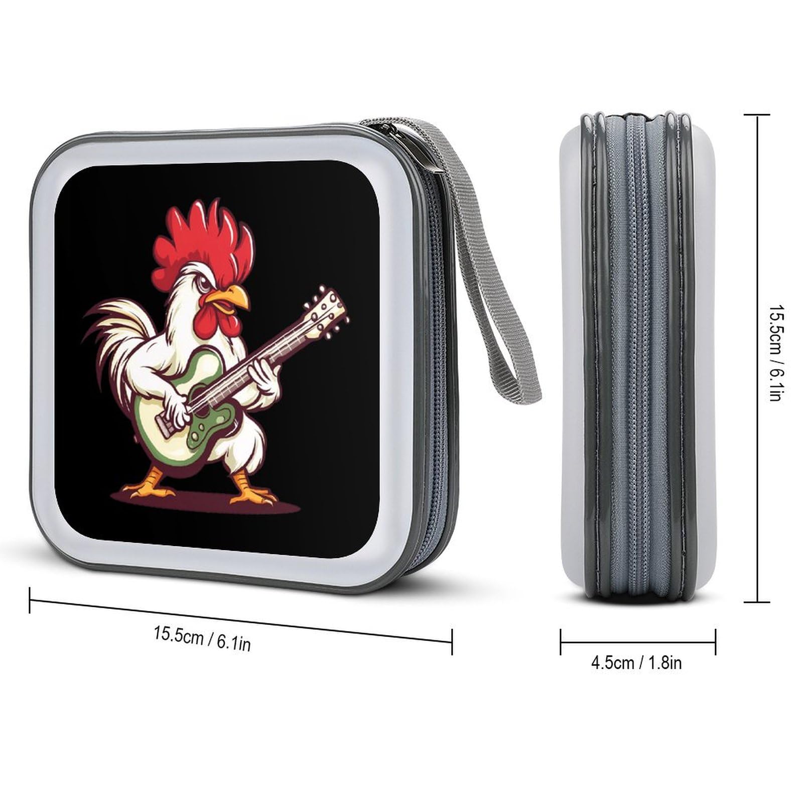Rooster Playing Guitar CD Case Portable DVD Holder Storage Organizer for Home Travel