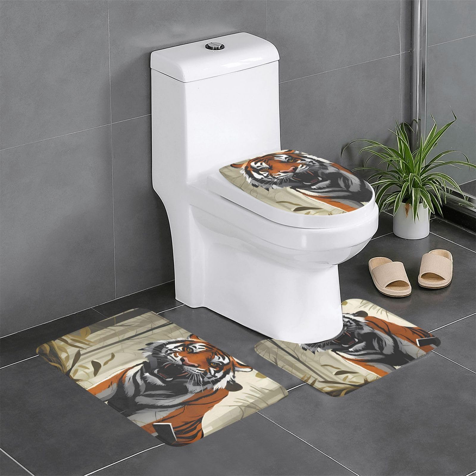 Tapis de bain Serious Tiger anti-glisse fini les sols mouillés avec ce lot de 3