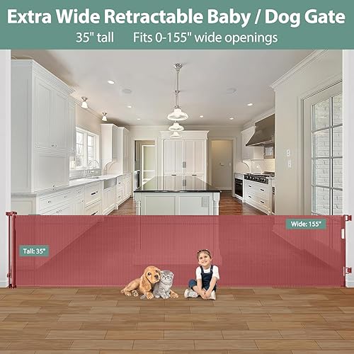 Miniatura 9 de Puerta retráctil para perros de 140 pulgadas, puertas extra anchas para perros, para grandes aberturas, puertas retráctiles para bebés, puerta extra