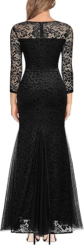 Miniatura 2 de Miusol Vestido largo formal de noche de sirena con encaje floral elegante y manga 23 para mujer