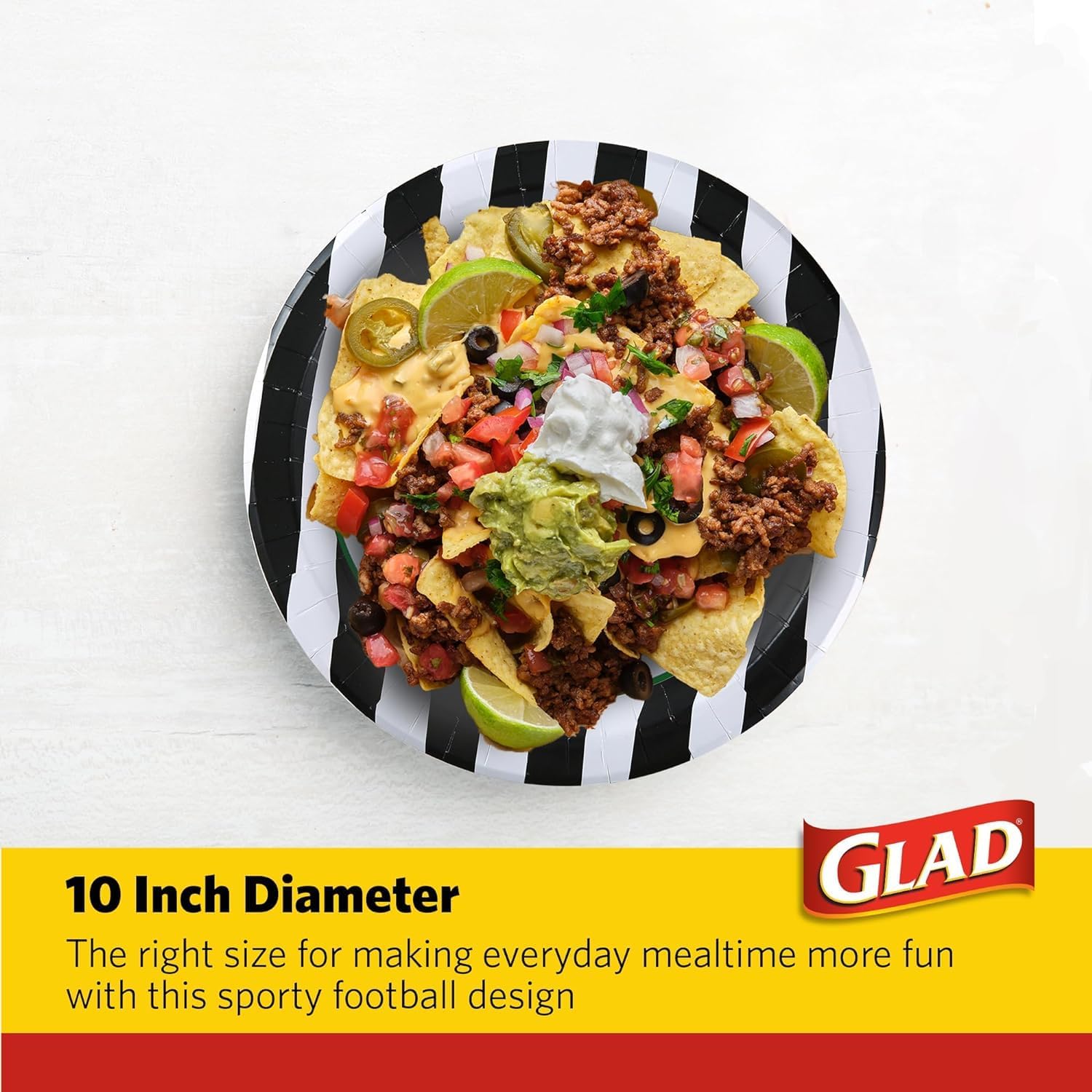 Glad Disposable Paper Plates, Referee Football Design - Soak Proof, Cut-Resistant, and Microwavable for All Foods, Great for Game Day, Parties, and Everyday Meals, 10 Inch, 58 Count - 6 Pack